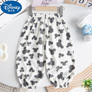 迪士尼（Disney）兒童防蚊褲夏裝女童寶寶棉麻休閑褲子女孩燈籠褲小童夏季空調(diào)長(zhǎng)褲 白色米奇頭棉麻防蚊褲 均碼 100cm偏大