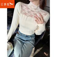 紅蜻蜓2025秋裝鏤空拼接蕾絲長(zhǎng)袖T恤百搭通勤上衣 杏色 S