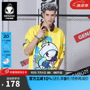 閃電潮牌（GENANX）太空棉夏季T恤男嘻哈情侶裝寬松字母印花動漫五分袖潮流短袖 黃色 XS