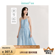 茵曼（INMAN）【100%苧麻】扎染吊帶連衣裙2025夏新品女裝遮肚長(cháng)裙子 中古藍吊帶裙 M