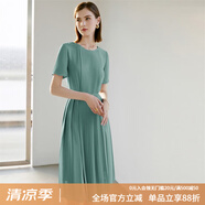 顏域（YANYEE）短袖百褶連衣裙2024夏天新款女裝氣質(zhì)女神范收腰顯瘦氣質(zhì)a字裙 綠色 XL/42