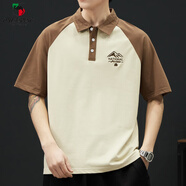 西域駱駝（VANCAMEL）新款衛(wèi)衣男短袖polo衫夏季寬松冰絲體恤半袖翻領(lǐng)上衣潮牌復(fù)古T恤 KD6003咖啡 M 100-119斤