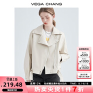VEGA CHANG機(jī)車皮衣女2025年秋季西裝領(lǐng)BF風(fēng)帥氣pu皮夾克短外套ins潮 米杏色 M