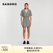SANDRO春秋女裝V領(lǐng)千鳥格花呢收腰法式連衣短裙SFPRO03243 B198/黑白色 36