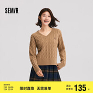 森馬（Semir）森柔毛衫|毛衣女刺繡V領(lǐng)顯瘦寬松2024絞花上衣復(fù)古風(fēng)109724107014