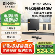 BINNIFA音響 杜比DTS雙解碼 回音壁 家庭影院KTV音箱 全木質(zhì)發(fā)聲 超重低音炮 5.1全景立體環(huán)繞音 Max8S暗灰【旗艦款】