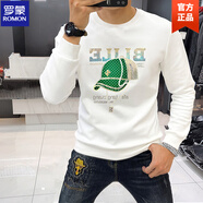 羅蒙（ROMON）男士衛衣2025年新款春秋季加絨長(cháng)袖T恤圓領(lǐng)歐美潮流燙鉆歐洲站 白色（不加絨） L 建議115-130斤