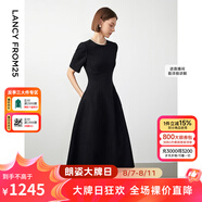 朗姿【Basic衣櫥】小香風(fēng)法式赫本風(fēng)波點(diǎn)裙子女夏新款連衣裙 黑色2 L