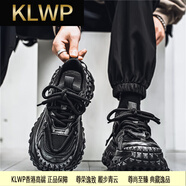 KLWP香港奢侈品男鞋夏季復古網(wǎng)面透氣運動(dòng)鞋休閑鞋增高老爹鞋 黑色[做舊新款] 40