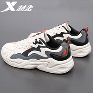 特步（XTEP）男鞋運(yùn)動(dòng)鞋男新款跑步鞋皮面透氣減震休閑鞋子男軟底老爹鞋男跑鞋 白灰黑 皮面防水 41