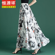 恒源祥春夏雪紡紗裙女傘裙中長(cháng)款碎花氣質(zhì)百褶長(cháng)裙a字百搭半身裙子 清爽水墨 雪紡長(cháng)裙 2XL 裙長(cháng)90