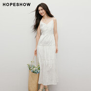 紅袖（hopeshow）棉連衣裙2025夏季新款女裝刺繡花蕾絲拼接白色甜美吊帶裙 本白001 L