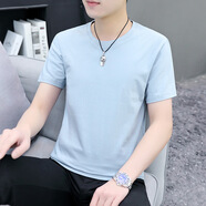 美羅邦（Meloban）男士短袖t恤夏季2025新款修身純棉白色半袖上衣服打底衫男裝T 淺藍(lán)色 M