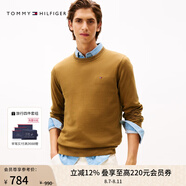 TOMMY HILFIGER【柔軟純棉】25秋冬男撞色條紋學院風針織衫/情侶款純色毛衣 【簡約合身毛衣】棕褐色HJW S  （推薦：120-135斤）