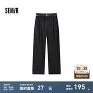 Semir[商場(chǎng)同款]森馬休閑褲女卷邊七分褲顯瘦秋2024新款純棉闊腿褲百搭 黑色90001 170/74A/XL