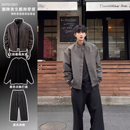 良茨三防美式飛行夾克男春秋穿搭一整套立領(lǐng)棒球服外套短款工裝沖鋒衣 【灰?jiàn)A克+黑T恤+黑色西褲】三件套 M 80-100斤