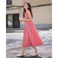 德瑪納【清爽格調】夏季舒適棉錦彈圓領(lǐng)無(wú)袖背心裙寬松腰分割線(xiàn)女連衣裙