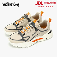 Walker Shop品牌休閑鞋男2025新款透氣網(wǎng)面軟底跑步鞋防滑休閑百搭舒適男鞋 米色【皮面打孔】 41