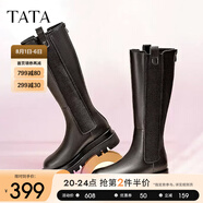 他她（TATA）厚底長(zhǎng)筒靴女靴英倫加絨保暖騎士靴高筒靴秋冬新WXK02DG3 黑色（絨里） 36