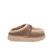 MOU女式拖鞋套穿手工鉤編針織圓頭皮毛一體襯里 裸色 37