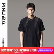 品立（PINLI）短袖T恤男夏季新款男裝潮流拼接圓領(lǐng)休閑男士體恤上衣 黑色 L 175