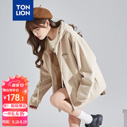 唐獅（TonLion）2025針織外套女休閑衛(wèi)衣開衫連帽上衣 加絨款/淺卡其 L