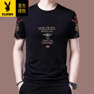 花花公子（PLAYBOY）男士短袖t恤圓領(lǐng)修身純棉半袖打底衫青年冰絲印花潮流T恤順滑 蜜蜂【短袖】紅色 L 170建議120-140斤
