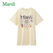 MARDI官方正品經(jīng)典小雛菊印花連衣裙2025年夏季新款純棉短袖T恤裙子女 奶油白 S