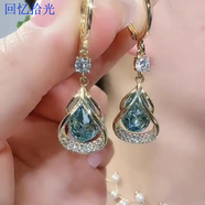 回憶拾光貓眼石幾何耳環(huán)女2025年新款大氣百搭水滴耳墜925銀針耳扣耳飾 藍色貓眼石幾何耳環(huán)