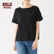 無印良品 MUJI 女式 粗棉線 天竺編織 一字領(lǐng)寬版T恤 W9AB182 黑色 M-L