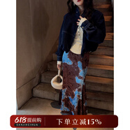 三吉黑花【纏綿】A字半身裙秋冬款魚(yú)尾裙絲絨長(cháng)裙2024新今年流行 咖藍  咖藍  S