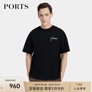PORTS寶姿男裝夏季時(shí)尚休閑刺繡短袖圓領(lǐng)T恤 黑色 L
