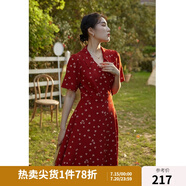 獨(dú)束大碼女裝法式小翻領(lǐng)連衣裙女夏季新款遮肉顯瘦雪紡裙子 紅色(dy) XL