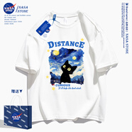 NASA STONE聯(lián)名純棉流浪黑貓短袖t恤男2025款夏裝潮牌美式寬松休閑上衣 白色-星空貓咪 XL 推薦體重130-150斤