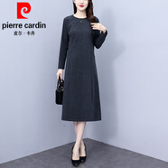 皮爾卡丹（pierre cardin）毛呢灰色連衣裙女長(zhǎng)袖2025新款女中老年呢子?jì)宭媽冬季大l碼長(zhǎng)裙 灰色 2XL 125-135斤