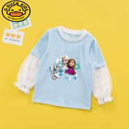 G.DUCKKIDS女童長(zhǎng)袖T恤春裝兒童打底衫艾莎安娜公主上衣秋冰雪奇緣童裝 愛莎安娜藍(lán)色 90