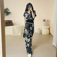 NPZ設(shè)計(jì)感冰絲時(shí)尚休閑套裝女新款減齡夏季短袖洋氣顯瘦運(yùn)動(dòng)兩件套 黑色 L