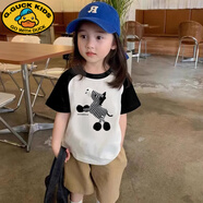 G.DUCKKIDS女童米奇米老鼠插肩短袖t恤夏裝童裝男童夏季兒童小寶寶半袖上衣 黑色短袖【插肩斑馬】 120 cm 建議42斤內(nèi)