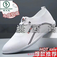 啄木鳥【真皮牛皮】男款男鞋2025新款透氣防臭白色休閑鞋軟底軟面皮鞋男 白色【真皮牛皮】[下單給襪子] 39 【穿壞換新 假一賠十】