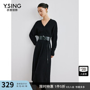 衣香麗影【100%羊毛】衣香麗影黑色針織連衣裙女新款修身毛衣裙子 黑色 M