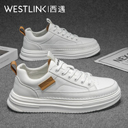 西遇（Westlink）男鞋夏季新款潮流百搭低幫防滑小白鞋子男士時尚運動厚底休閑板鞋 米色 單層 41 （標準運動鞋尺碼）