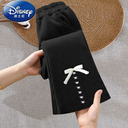 迪士尼（Disney）兒童女童2025春秋季新款燈芯絨褲顯瘦喇叭褲中大童修身長(cháng)褲子潮 春秋微喇褲：黑色下雙星結 140 cm 身高(130-140)