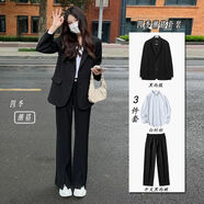 皮爾卡丹（pierre cardin）新款休閑潮流正裝女黑西服搭配襯衫黑西褲整套大學(xué)生面試職業(yè)套裝 黑西服:白襯衫:開(kāi)叉黑西褲:3件套 春秋款 M 100-115斤