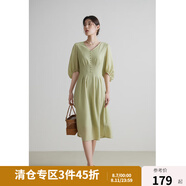 獨束大碼女裝法式V領(lǐng)連衣裙高腰顯瘦A字裙2024夏季新款 青藤綠 XL (尺碼：3)