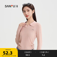 三福毛衣2024秋季側(cè)邊抽繩V字翻領(lǐng)毛針織衫上衣女裝490531 粉紅 M