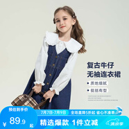 左西女童連衣裙秋裝春秋2025新款兒童牛仔裙女孩背帶裙子 牛仔色 140
