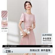 尚都比拉設計感拼接連衣裙夏季高級感氣質(zhì)百褶裙小個子中長裙子 粉陶色 XL