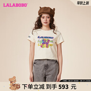 拉拉波波新款甜辣可愛(ài)套頭短袖重工亮片減齡學(xué)生短T恤女士LBDA-WSDT22 米白 S