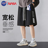NASA GISS短褲男夏季薄款五分褲寬松學生籃球褲休閑運動沙灘褲 黑色 3XL 