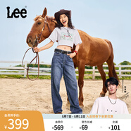 Lee【張凌赫代言】春夏中藍(lán)色水洗428懶懶褲高腰顯瘦女寬腿牛仔褲 中藍(lán)色1 30